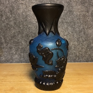 秘藏 清代 琉璃花瓶 雕刻花鳥 時代物 古玩 中国骨董 古美味 GP0318