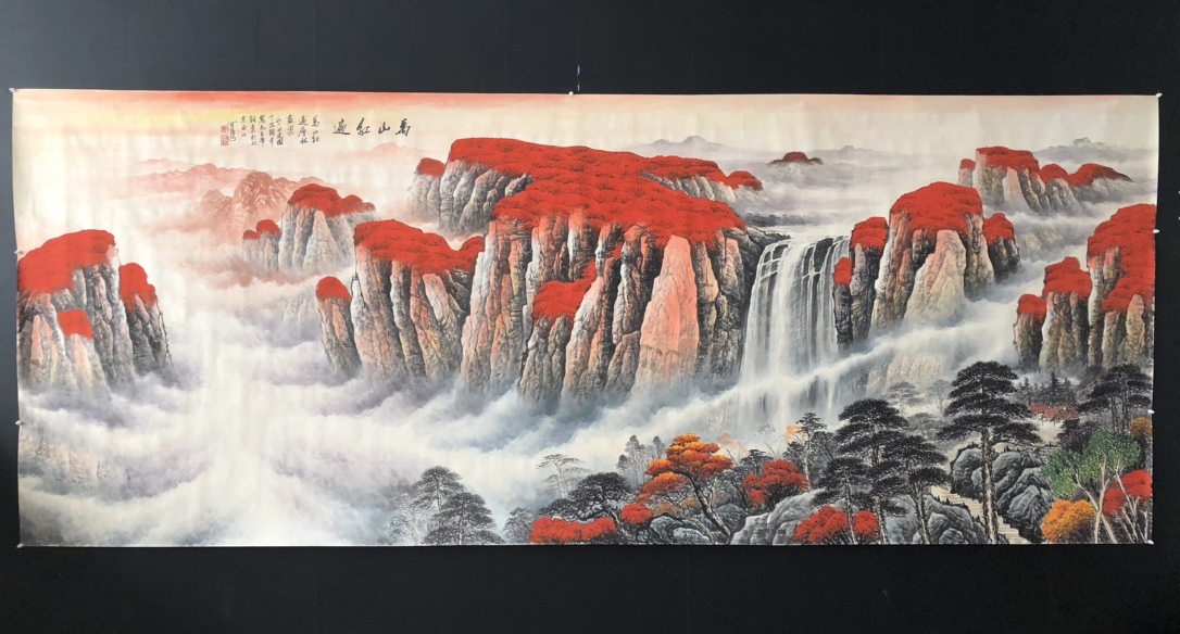 秘藏【中國近現代畫家 李可染】萬山紅遍 橫幅 純手描き 水墨画 極細工 古美術 古美味 L0330, 美術品, 絵画, 水墨画