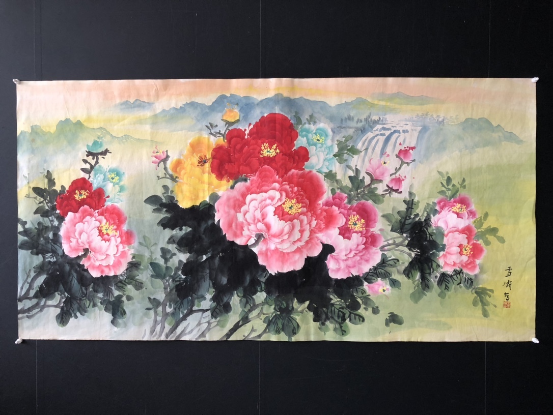سر سلالة تشينغ وانغ Xuetao الفنان الصيني الفاوانيا اللوحة رسمت باليد الفن العتيقة العتيقة GP0329, عمل فني, تلوين, آحرون
