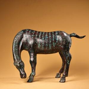 秘藏 清 純銅 青銅馬 彫刻文字 古美術 古美味 GP0323