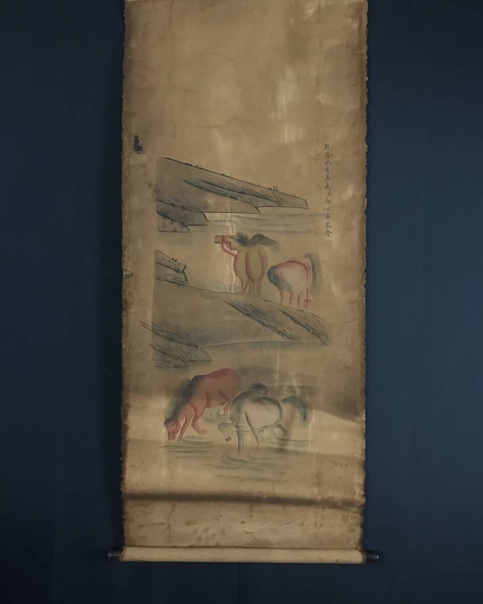 Hizo 清朝郎世宁中国艺术家手绘孙马画古董古董艺术 GP0331, 艺术品, 绘画, 其他的