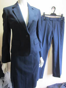 n line by nozomi Sasaki .7/9 number 3 point setup suit jacket pants skirt stretch dark blue stripe lady's ta991