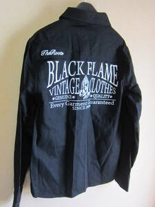 美品 BLACK FLAME メンズ サイズ16 1/2 刺繍 ロゴ シャツ スカシャツ ボーリングシャツ ブラックフレーム 黒 シャツジャケット タ1117