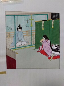 桑田次郎直筆原稿「源氏物語」　カラーカット画2ページ カット画1ページ　原稿3ページ