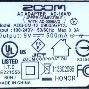 ZOOM ACアダプター AD-16A/D 送料180円 PSE対応 9V 500mA センターマイナス ズーム ADS-5M-12 AD-0006A/Dの画像2