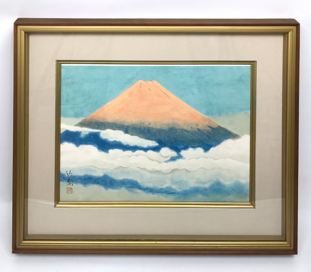 Chikutaka Ono Red Fuji Limited Edition of 200 Lithograph Certification Seal Order of Culture Person of Cultural Merit Member of Japan Art Academy Mt. Fuji Painting F03-19, artwork, print, lithograph, lithograph