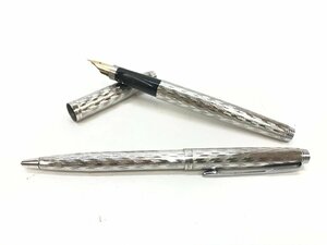 1円～ PARKER パーカー 30μ 万年筆 ボールペン ペン先14K POINT シルバー 2本まとめ Y03-02-A★