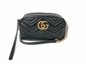 極美品 GUCCI グッチ GGマーモント チェーンショルダーバッグ 447632 レディース ゴールド キルティング ブラック F03-18