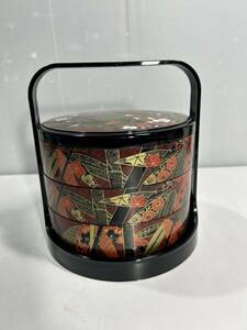 保管美品　山中漆器　SK-IK-1206　手提げ3段重箱　No. 1101