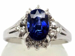 サファイア ダイヤモンドリング Pt900 5.7g 11.5号 GRJソーティング付き　Jewelry Sapphire1.29ct Dia0.14ct Ring