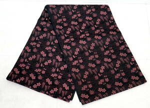 ▲(R603-B19)美品 袋帯 正絹 黒地 ピンク 花柄