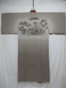 M1679 正絹 富士風景文 単衣 長襦袢 男物 身丈143cm-裄70cm