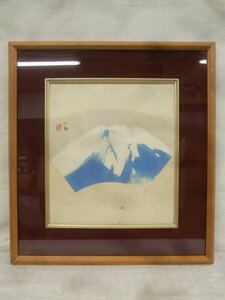 E2453 Takeuchi .. Mt Fuji fan paper . woodblock print square fancy cardboard frame 