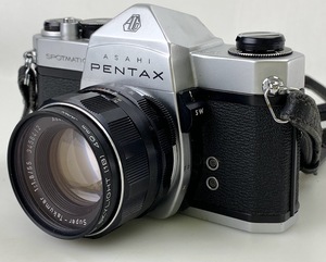 【1円出品】K2488 PENTAX ペンタックス SPOTMATIC フィルムカメラ 一眼レフ Super-Takumar 1:1.8/55 動作確認済み 現状品 ボディカバー
