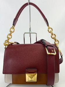 【1円出品】F0422 FURLA フルラ ディーヴァ 2WAY ハンドバッグ ショルダーバッグ レザー ボルドー アイボリー ゴールド金具 レディース