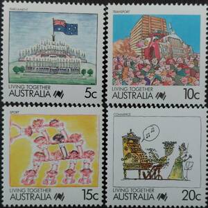 J278 Australia stamp [[LIVING TOGETHER]( together raw . for ). Thema considering . each genre. happy illustration stamp 4 kind set ②]1988 year unused 