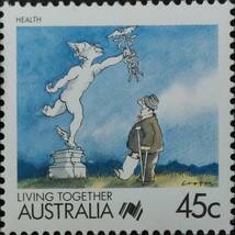 J280 オーストラリア切手「『LIVING　TOGETHER』(共に生きよう)をテーマとした各ジャンルの楽しいイラスト切手4種セット④」1988年　未使用_画像3