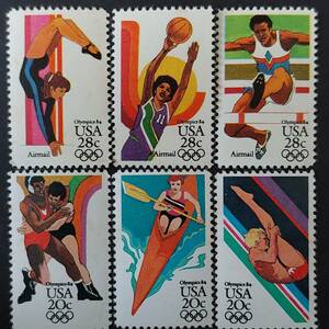 J372 アメリカ切手「ロサンゼルス・オリンピック(1984年)開催記念切手を6種セット(3種エアメール切手)」1983年発行　未使用