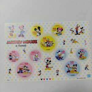 【送料120円~】未使用/特殊切手/ディズニーキャラクター ミッキー＆ミニー/80円切手シート/額面800円/平成24年2012年/アニメ/シール切手/