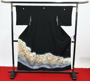 黒留袖 結婚式 花 庭園 縁起 身丈147.5cm 裄丈61cm ★着物 e-917