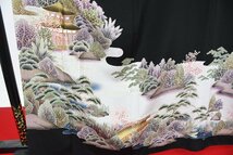 黒留袖 結婚式 五つ紋 家紋 風景 身丈158.5cm 裄丈65.5cm ★着物 e-741_画像2