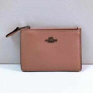 181【中古】COACH コーチ パスケース 小銭入れ コインケース レザー ピンク キーリング付き レディース 定期入れ ロゴ 現状品