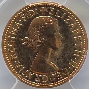 １円スタート【希少】1970年 イギリス ハーフペニー 銅貨 エリザベス女王2世 ゴールデンハインド アンティークコイン モダン 資産保全 PCGSの画像1