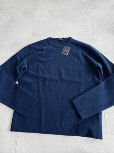 4584】新品7.0万【ZANIERI / ザニエリ　M　カシミア×ラムズウール　洗い加工クルーネックニット　LEON掲載】ブルーネイビー