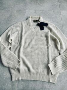 4580】新品5.0万【LARDINI / ラルディーニ　50　春夏モデル　アルパカ混襟付きプルオーバーニット　ブートニエール付属】ホワイト