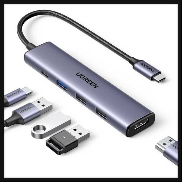 【開封のみ】UGREEN ★Revodok 105 USB Cハブ 5-IN-1 HDMI 出力USB ハブ Type-C 100W PD急速充電 1*USB3.0+2*USB2.0ポート 5Gbps