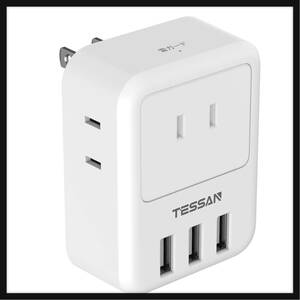 【開封のみ】TESSAN★ USB コンセント タップ TESSAN 電源タップ usb付き 雷ガード付 3個AC口 3つUSBポート たこあしコンセントホワイト 