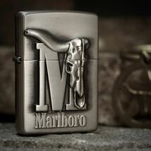 【 特別出品 】1円スタート 未使用 1999年 Marlboro Zippo マールボロ ジッポー BuffaloBone Relief plate Silver_画像1