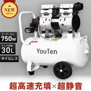 【2023年改良モデル】 エアーコンプレッサー 小型 車 30L 静音 ハイパワー 高速充填 オイルレス 大容量 0.8MPa 大口径 コンパクト YDB278