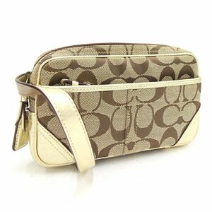  Coach waist bag signature beige champagne gold canvas leather used belt bag belt bag 