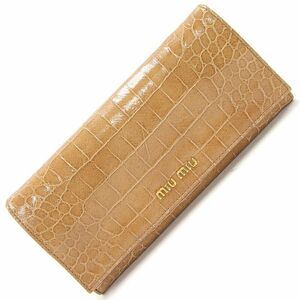  MiuMiu folding in half long wallet 5M1109 Camel leather used long wallet purse Logo Gold metal fittings black ko type pushed .