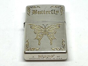 ZIPPO ジッポー ライター 2007年製 Butterfly バタフライ 彫刻