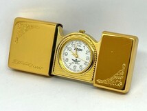 ZIPPO ジッポー CLOCK クロック 時計 1995年製 ゴールド 彫刻_画像1