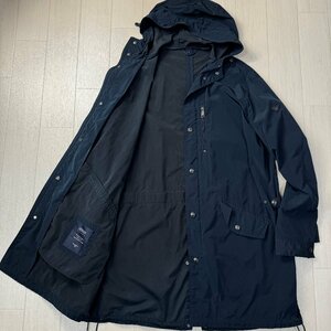 美品/52 XL相当★アルマーニ/ARMANI JEANS 袖ロゴ 防水撥水 ナイロン モッズコート フーデットジャケット ブルゾン 春アウター メンズ 紺