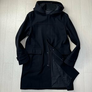 美品/38 M-L相当★セオリー/theory カシミヤブレンド ウール フーデットコート ロング丈 ジャケット 上質起毛 春アウター メンズ 黒