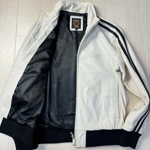 良品/Mサイズ★ショット/Schott N.Y.C 袖ライン 羊革 ラムレザー ジャージ トラックジャケット ブルゾン ハイネック 春アウター メンズ 白