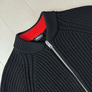 良品/XLサイズ★ディーゼル/DIESEL ナイロンニット ローゲージ編み ジップジャケット ブルゾン ダブルジップ 赤ライン 春 メンズ 黒の画像4