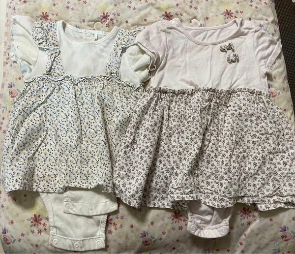 赤ちゃん本舗 ベビー 半袖 ロンパース 女の子 花柄 2枚セット 夏 ホワイト ピンク
