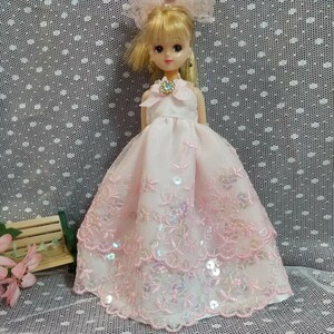 リカちゃんの服★ハンドメイド★ピンクのスパンコールキラキラドレス 