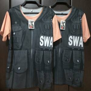 新品 ２枚セット 警察 SWAT スワット フェイク プリント 半袖 Tシャツ フリー Lサイズ相当 タクティカルベスト コスプレ メンズ レディース