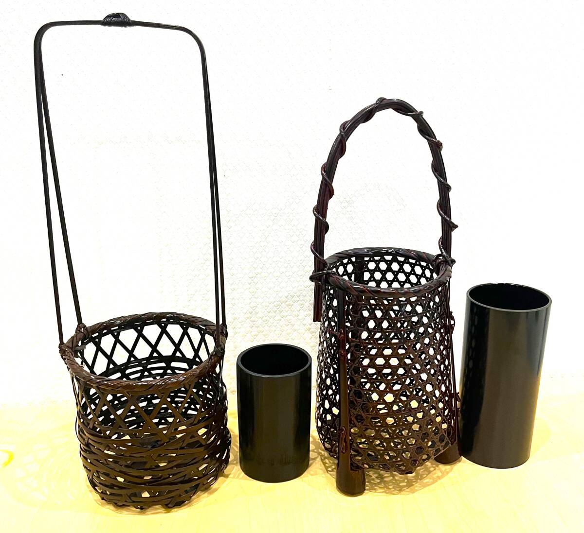【美品】古竹細工 紫竹花籠 花器 花入 茶道具 華道具 竹籠 【美品】古竹細工 紫竹花籠 花器 花入 茶道具 華道具 竹籠