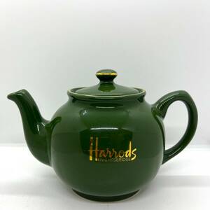 未使用★Harrods　ハロッズ　ティーポット　専用ケース付　茶器　グリーン　金彩　陶器　食器/3015