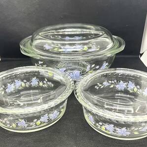 未使用☆PYREX パイレックス 耐熱キャセロール ボウル３個セット ガラス器 調理 料理具/3110-4の画像2