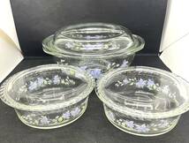 未使用☆PYREX　パイレックス　耐熱キャセロール　ボウル３個セット　ガラス器　調理　料理具/3110-4_画像2