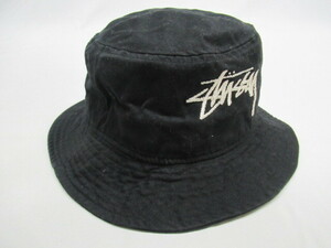 【送900円】　8814　stussy　ステューシー　バケットハット　バケハ　帽子　黒　S/M　ロゴ入り　キャンバス　綿100%