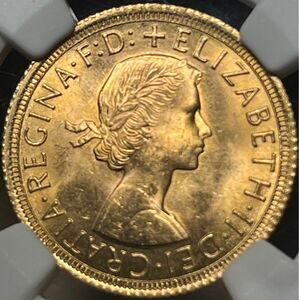 イギリス 1966年 エリザベス2世 1ソブリン 金貨 NGC鑑定 MS64